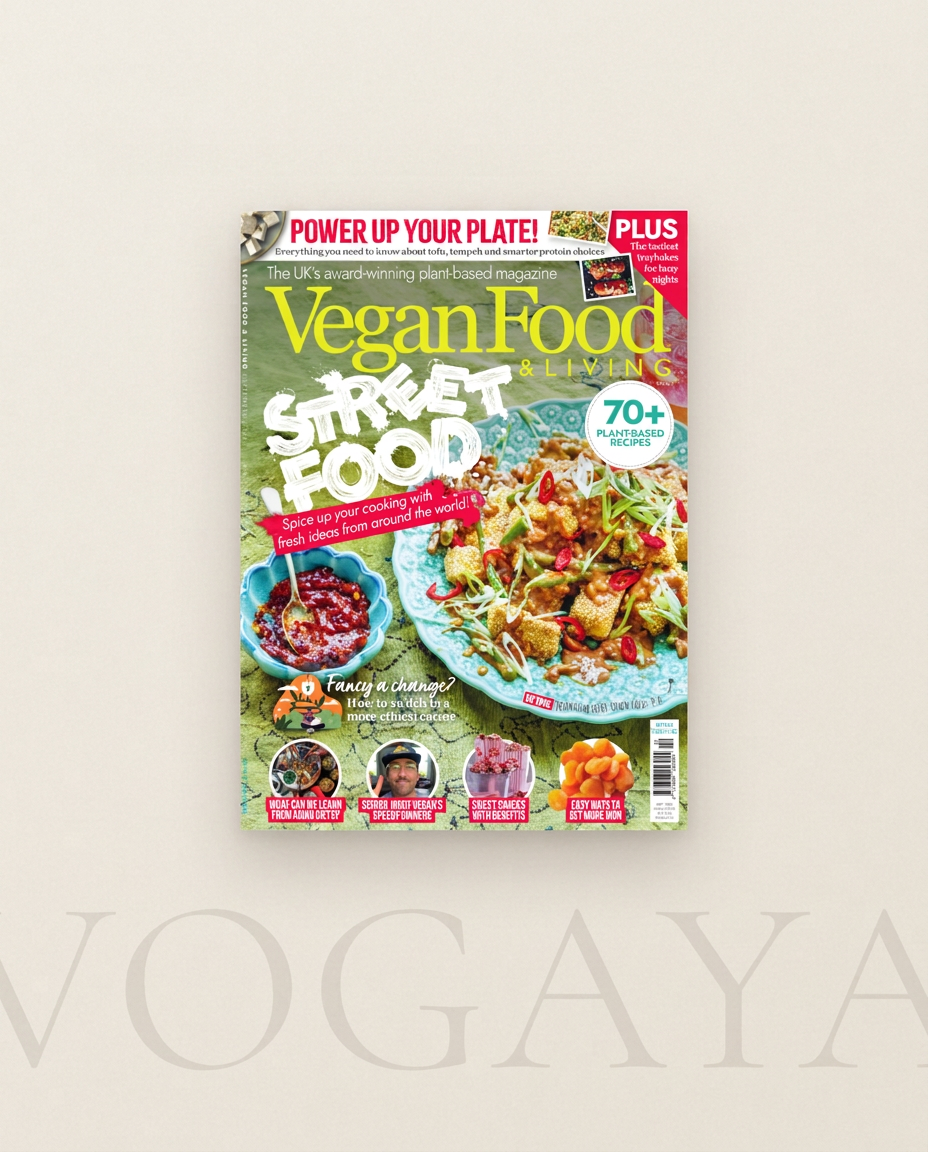 Cover of the September 2026 issue of Vegan Food & Living magazine, in which VOGAYA is featured